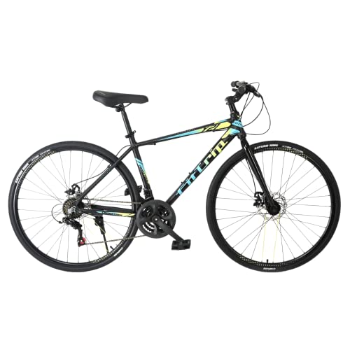 Image of Fittrip Crosstrek Hybrid Cycle | India's Lightest Hybrid | 21 Speed Gearset | Adjustable Stem | Dual Disk Brakes | Yellow-Blue (Large)