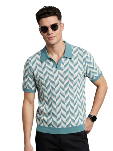 Image of Veirdo Men's Flatknit Printed Half Sleeve Polo T-Shirt with Collared Neck, Regular Fit, Casual Style for Office, Travel, (Sizes S to 2XL)