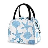 Jihqo Lunch Bag Lunch Box for Women & Men, Reusable Leakproof Insulated Lunch Tote Cooler Bags for Work Travel Picnic (Blue Seashells)