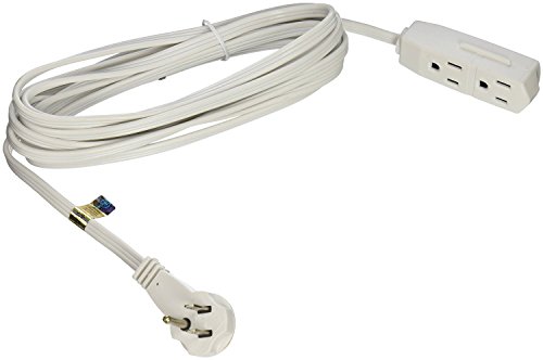 Woods Slimline 2232 Angled Flat Plug Extension Cord, Space Saving Flat Design, 3 Grounded Outlets, 13-Foot, 13 Amps, 1625 Watts, 125 Volts, Ul Listed, White Color #TOP1