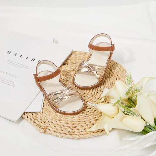 Image of PHIRAMIN Toddler Girl Sandals - Flower Girl Dress Shoes Open Toe Little Kid Flats