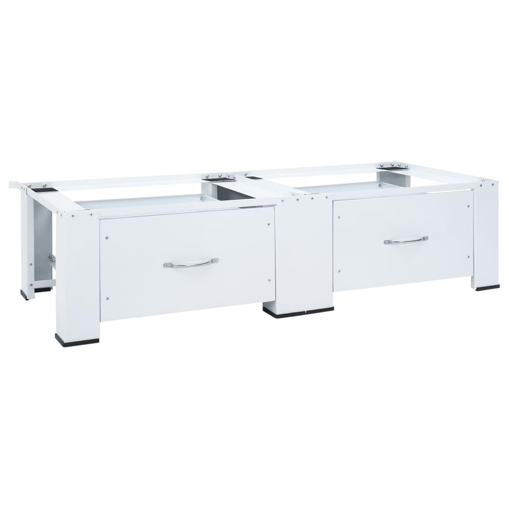 vidaXL Double Washing Machine Pedestal Stand with Drawers White Washing Machine Stand Washing Machine Shelf Washing Machine Dryer Pedestals Laundry Pedestals