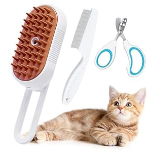 Steam Brush 3-in-1, Steamy Spray Brush, Brushes for Indoor Cats, Nail Clipper for Pets, Lice Comb for Flea Removal