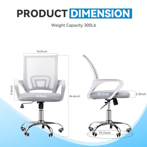 Basic-Ergonomic-Swivel-Office-Chair-Grey-Desk-Chair-Executive-Chair-Breathable-Mesh-Backrest-Height-Adjustable-Comfortable-Seating-Easy-Assembly-Basic-Grey