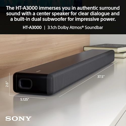 Image of Sony HT-A3000 3.1ch Dolby Atmos Sound Bar Bundle with SA-SW3 Wireless Subwoofer and BRAVIA Theater Rear 8 SA-RS8 Wireless Speakers