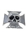 Highway Hawk Emblem Eisernes Kreuz mit Totenkopf in Chrom 7,5cm breit zum Aufkleben