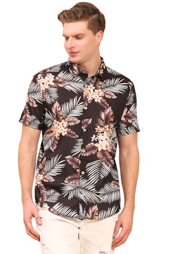 Image of Mens Printed Casual Shirts Short Sleeves Button Down Tropical Shirts (MS1 Black L)
