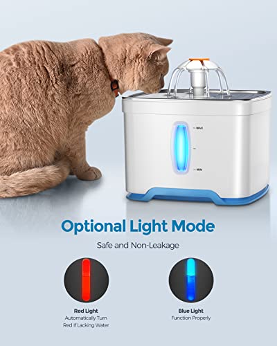 Peteast katzenbrunner: LEISE Trinkbrunnen für Katzen/Hunde 2.5L mit Sichtfenster& Nachtlicht für Katze, Hunde, Vogel - Image 5