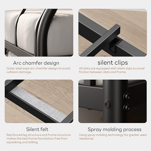 Bellemave Twin Over Full Bunk Bed with Slat, Heavy Duty Metal Bunk Bed Frame for Adults, Black F