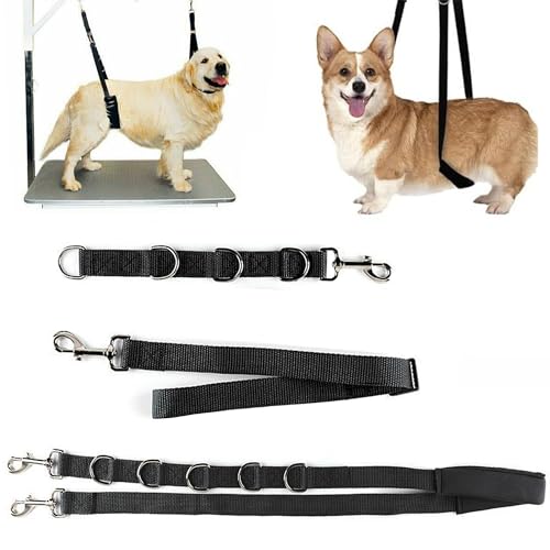 SQAQS 3PCS Haustier-Hundegeschirr, Starke Ausdauer, Hals und Haunch Halter, Fellpflege, verstellbares Tischseil mit D-Ringen, Gurt, Waschen Hundepflege Tub Zurückhaltung, Hund Bade Seil fü(schwarz)