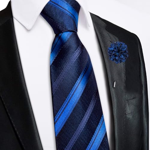 Image of Hi-Tie Zipper Ties for Men Pre-tied Tie Set Lapel Pin Pocket Square and Cufflinks Formal Business Wedding Adjustable Necktie