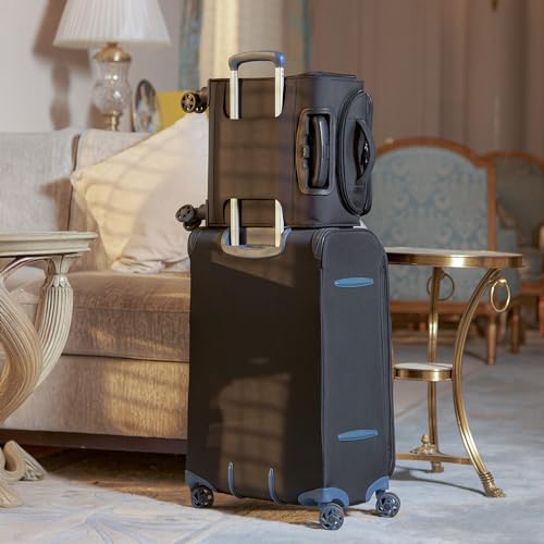 Image of VERAGE Carry On Underseat Luggage with USB Port, Underseater Rolling Spinner Luggage,14.5 inches Softside Suitcase Airline Approved, Navy, Upgrade-14-Inch Plus Underseat
