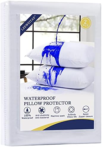 LEEWEITAS Waterproof Pillow Protector-Zipped Pillow Protectors 2 Pack, Pillow Covers Breathable Membrane, 50x75cm Size Pillow Cases.
