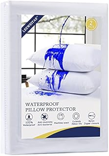 LEEWEITAS Waterproof Pillow Protector-Zipped Pillow Protectors 2 Pack, Pillow Covers Breathable Membrane, 50x75cm Size Pillow Cases.
