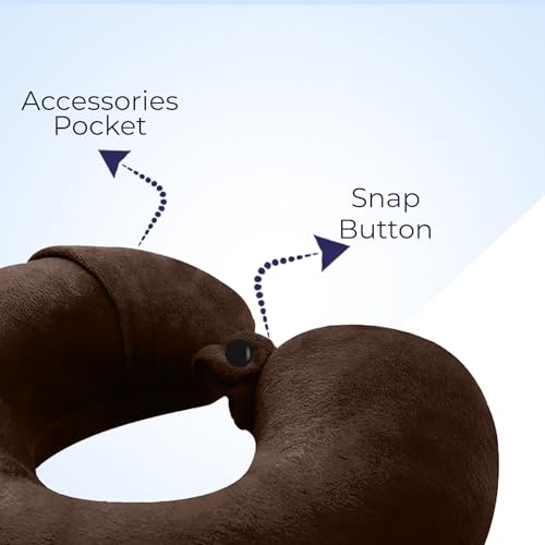 Image of U-SShaped Neck Pillow Soft Fiber Filled Travel Cushion with Snap Button, Comfortable Fabric, Neck Support for Flight, Bus, Car, Neck Pillow for Pain Relief (Brown)