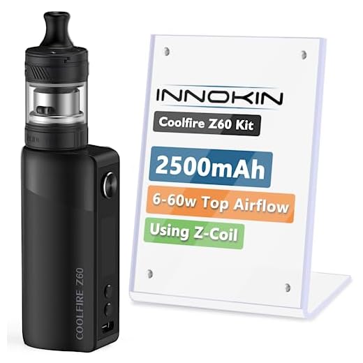 Innokin Coolfire Z60 Vape Starter Kit, E Cigarette Box Mod 2500mAh, 6-60W, E-Cig Zlide Top 2ml Tank, Top Airflow Control Vaping, Type-C Fast Charge, Using Zenith Z-Coil, AMZ UK No Nicotine - Black