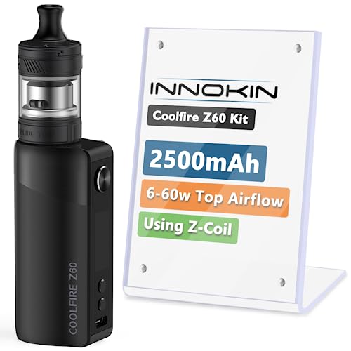 Innokin Coolfire Z60 Vape Starter Kit E Cigarette Box Mod 2500mAh 6-60W E-Cig Zlide Top 2ml Tank Top Airflow Control Vaping Type-C Fast Charge Using Zenith Z-Coil AMZ UK No Nicotine - Black