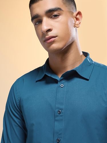 Image of TECHNOSPORT Men's Polyester Slim Fit Solid Casual Shirt with Ts Lytra