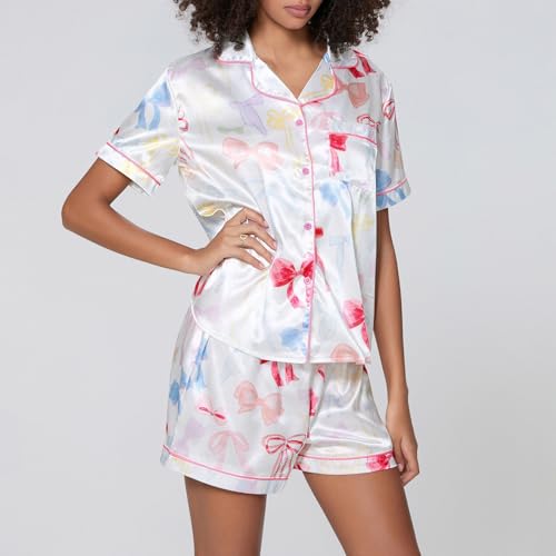 Women Funny Graphic Pajamas Set Christmas Halloween Party Lounge Set 2 Piece Casual Satin Pj Set Sleepwear Outfits3