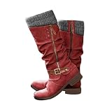 Red Knee High Boots for Women 2026,Mid Wide Calf Snow...