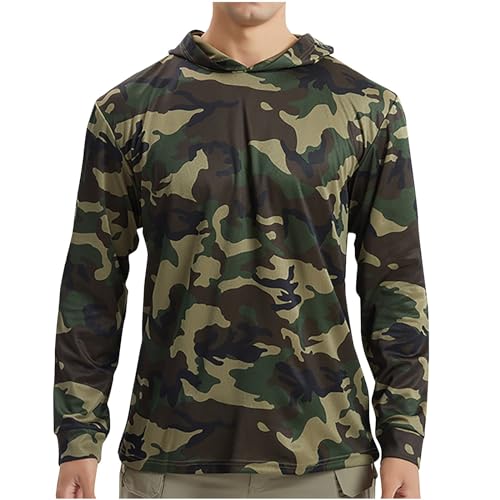 Men's Camo Hoodies Lightweight Hunting Shirts Thin Quick Dry Camouflage Hoodie Long Sleeve Hooded Shirts
