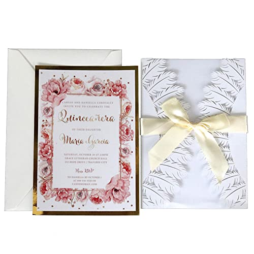 Invitation de mariage découpée au laser chic avec ruban et enveloppe pour fiançailles - 3
