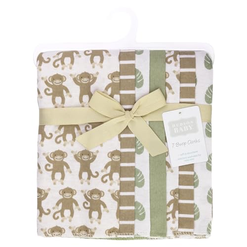 Image of Hudson Baby Infant Boys Cotton Flannel Burp Cloths 7-Pack, Monkey, One Size