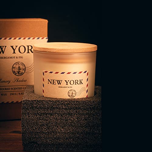 Memory Shadow Hand-Poured Scented Jar Candle - Aromatherapy Scented Candles, New York - Long Lasting Soy Wax Candle - Single Wick - Scents Of Bergamot & Fig, 8.82 Oz #TOP5