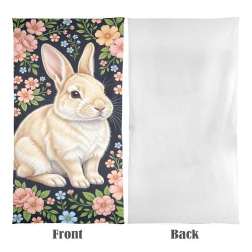 Toalla de baño portátil con arte floral de conejito lindo, toalla de playa sobredimensionada, suave, súper absorbente y de secado rápido, multifuncional para deportes, fitness y yoga, 31" x 71" miniatura 2
