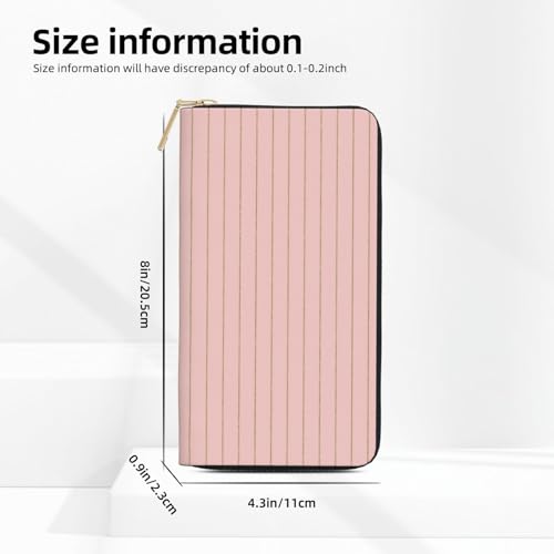 Retro gold pink pinstripe print A Wallet Women Men, Long PU Leather Wallets for Women, Cute Womens Travel Wallet Purse Pouch with Zipper Pocket3