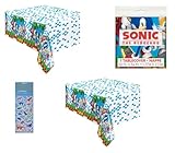 Sonic Birthday Party Supplies Bundle includes 2 Plastic Table Covers 54' x 84' and 1 Dinosaur Sticker Sheet