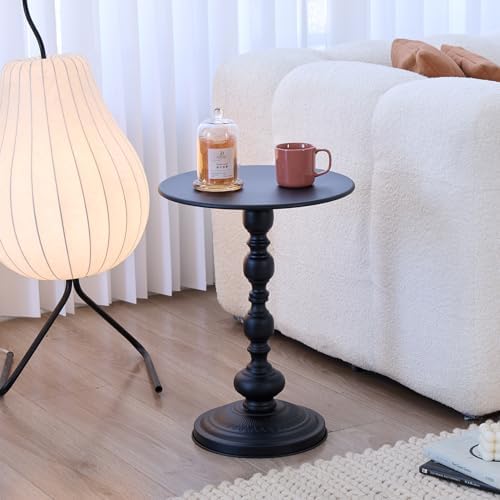 Elegant Vintage Round Side Table with Roman Columns - Sturdy Meta...