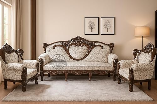 Image of Royal Carved Wooden Sofa Set | 3+1+1 Seater | Antique with Button Tufted Velvet Upholstery | Victorian Style Living Room Furniture Tufted Sofa Set Grey 3-Piece (Design 1)