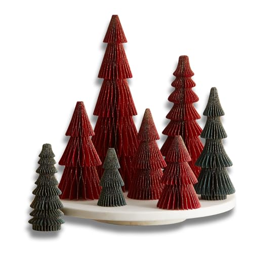 Honeycomb Paper Tree Set of 8 Classic Christmas, Red Green
