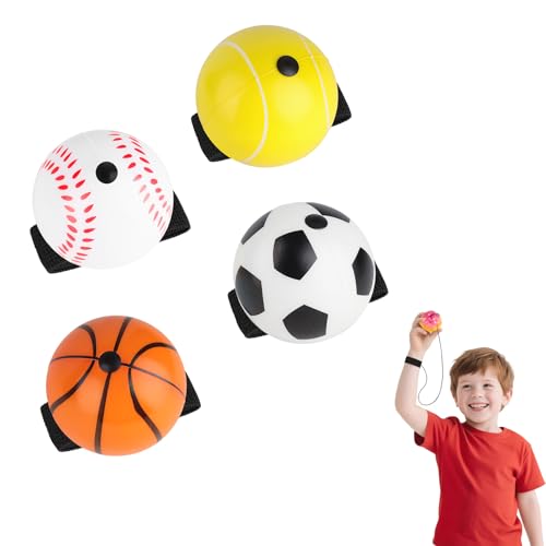 STEFUEWILL17 4 Stücke Springball mit Schnur Kinder - Ball Mit Schn, Ball an Schnur Kinder, Bounce Balls, Ballmit Gummiband, Sport Spielzeug, Handgelenkübungen