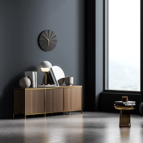 Driini Staircase Modern Wall Clock - Unique 11.2 In. Frameless Concrete Style Frame - Contemporary, Minimalist Design; No Numbers - Silent Battery Operated Clocks With Decorative Wooden Hands; Black. #TOP5