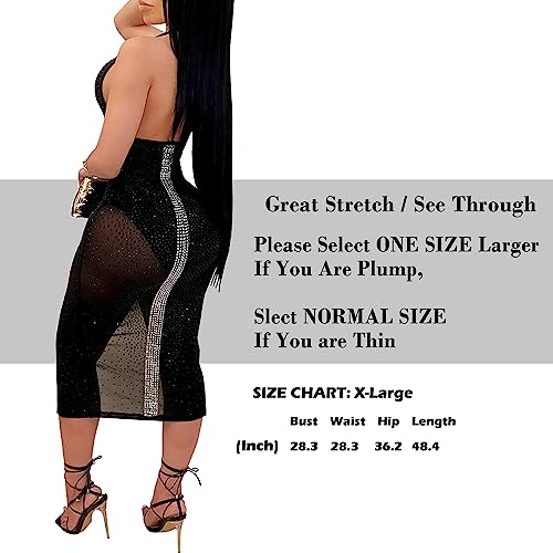Image of PORRCEY Women's Sexy Rhinestone Mesh See Through Party Night Prom Dress