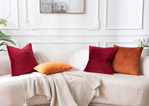 Image of JUSPURBET Velvet Decorative Throw Pillow Covers 14x14 Set of 2,Burgundy | Modern Soft Cushion Covers with Hidden Zipper for Couch Sofa Bed Living Room Bedroom Home Decor