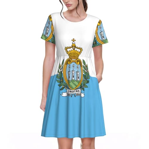Robe d'été mi-longue EdWal à col rond et motif original de Saint-Marin pour femme