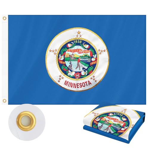 Minnesota State Flag 3x5 FT Heavy Duty Outdoor Embroidered State Seal with Stars | Double Sided 210D Oxford Fabric | Brass Grommets and 4 Stitch Hemming | State of Minnesota MN Flag for House Garden