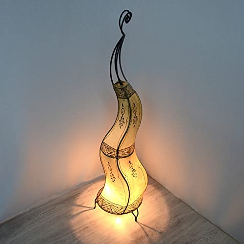 Lampe orientale Aida - Couleur : blanc - 100 cm - Lampadaire marocain - Armature en métal - Abat-jour en cuir - Lampe au henné - Lampe moderne - Style...