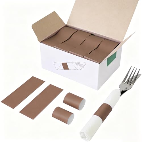 Image of NATURALABEL Self-Adhesive Napkin Bands for Wrapping Silverware - Pack of 2,000, for Family Reunion, Birthday Party, Wedding, Celebration (Brown)