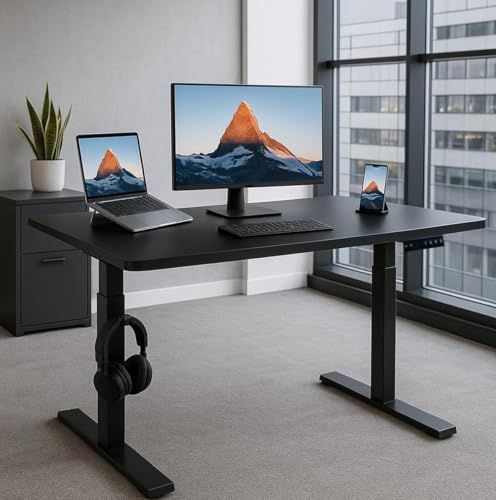 Image of Height Adjustable Standing Table with Electrical Lifting | Ergonomic Design | Digital Display - Preset Memory Control | (WHITE1200 x 600 Top, 705-1150 Height)