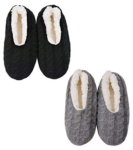 Panda Bros 2 Pairs Slipper Socks For Women With Grippers, Fuzzy Womens Slipper Socks With Non Slip Bottoms, Cozy Warm House Slippers