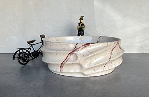 Image of Designer Glossy Finish Ceramic Art Table Top Wash Basin For Bathroom | Collapsible Countertop Washbasin (Black White Glossy Art, 16 x 13 x 6 Inch)