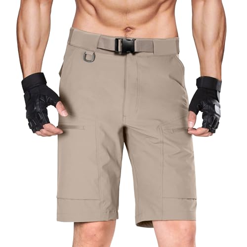 Pantalones cortos para hombre, con parte delantera plana, color liso, para senderismo, corte recto, pantalones cortos de golf con bolsillos, Beige, 46