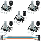 MTDELE 5Pcs 360 Degree Rotary Encoder Module Compatible with for Arduino Audio Electric Fan Light Control etc with Black Knobs Cap KY-040