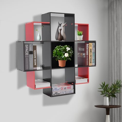 LOONGWEIA Cube Floating Shelves Bookshelf, 9 Units Wall Mount Square