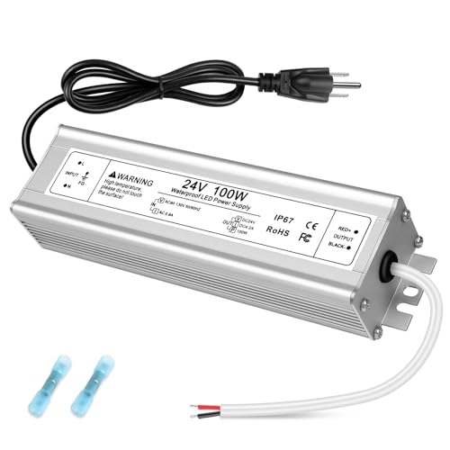 24V 100W LED Power Supply, IP67 Waterproof LED Driver, AC 110V to DC 24 Volt 4.2A Low Voltage...