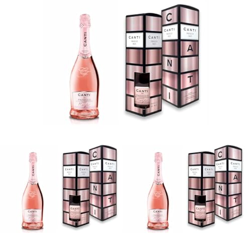 Canti - Prosecco D.O.C. Millesimato, Vino Espumoso Rosado Extra Seco, Estuche Regalo, Uva Glera y Pinot Noir de Veneto, Sabor Fresco y Dulce, 1x750 ml (Paquete de 3)